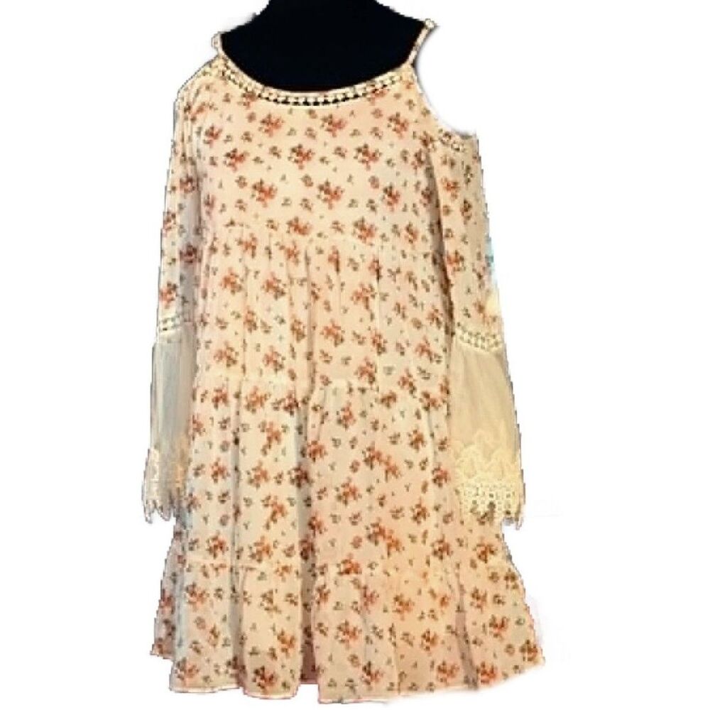 Soprano Dress Women’s Small Floral Cold Shoulder Boho Crochet Lace Bell Sleeve